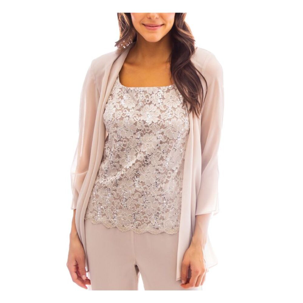 R&M RICHARDS Womens Beige Open Front 3/4 Split Cuff Sleeves Jacket Plus 20W - Picture 3 of 4